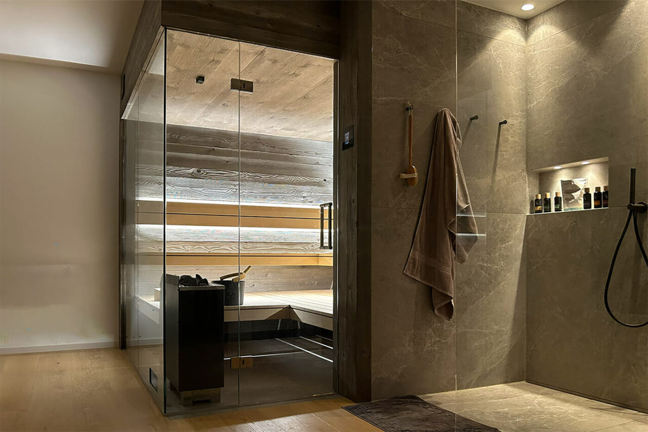 design sauna glasecke graue eiche 2 | corso saunamanufaktur